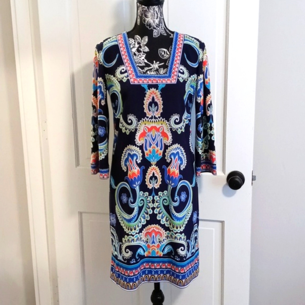 🥀Laundry by Shelli Segal🥀 - Navy/Multi Paisley Square Neck Jersey Dress